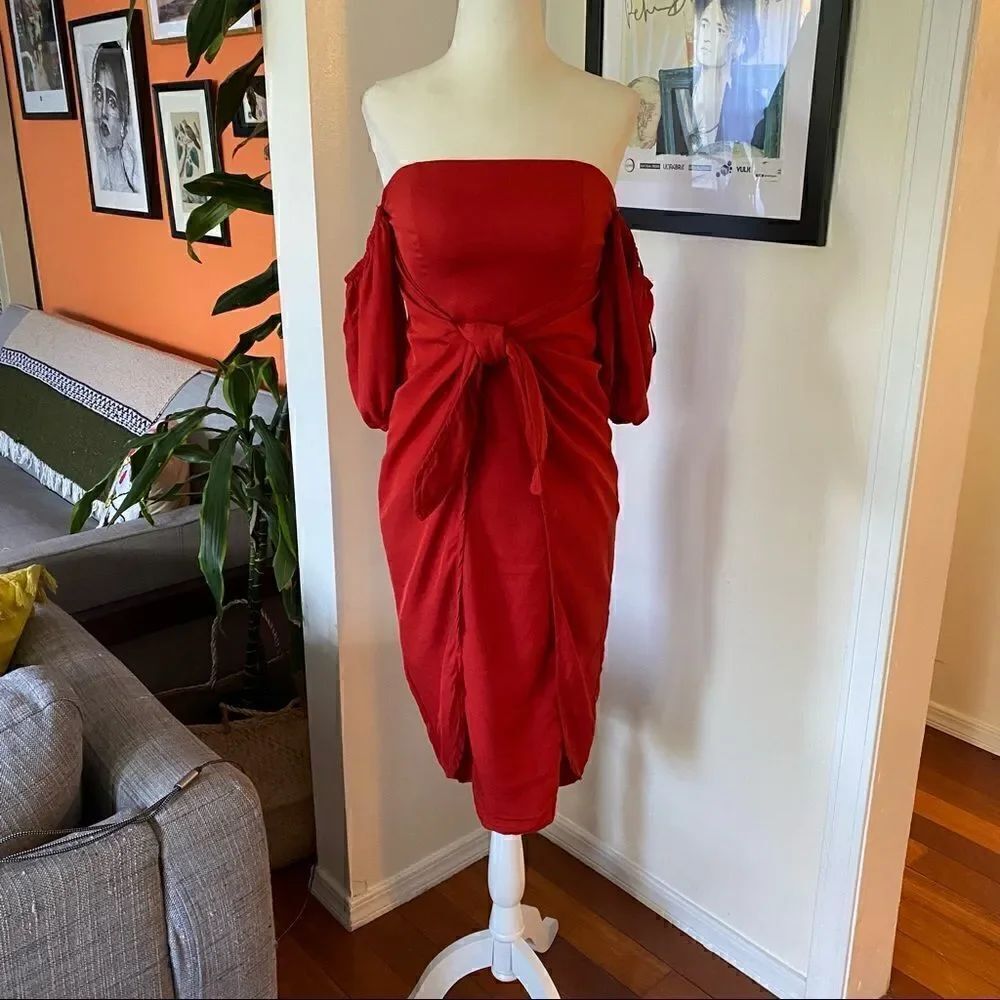 LPA Dress 146 In Red Off The Shoulder Size S - Picture 4 of 15